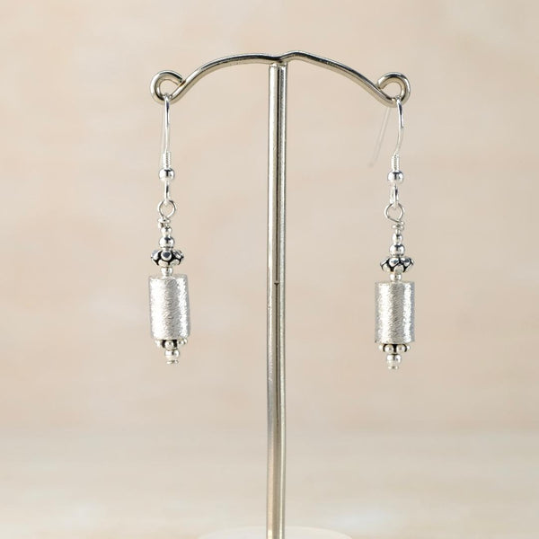 Sterling Silver Earrings  with Cylindrical Beads by Emily Merrix.