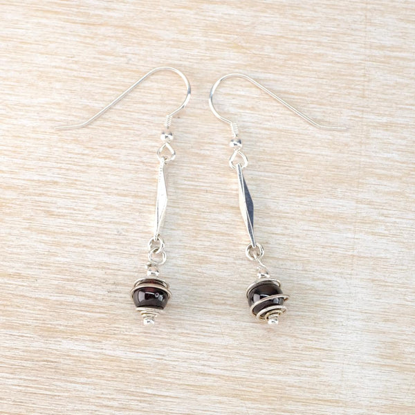 Art Deco Style Spiral Earrings with Deep Garnet.