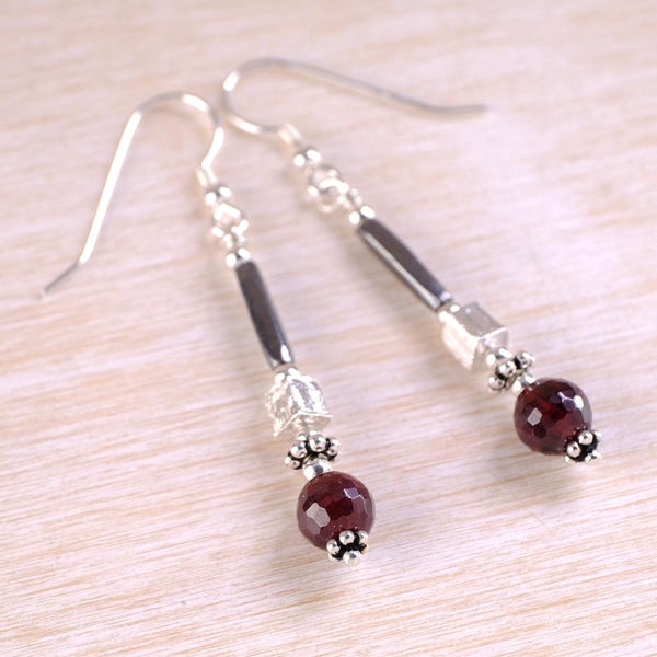 Sterling Silver and Garnet Drop Earrings.
