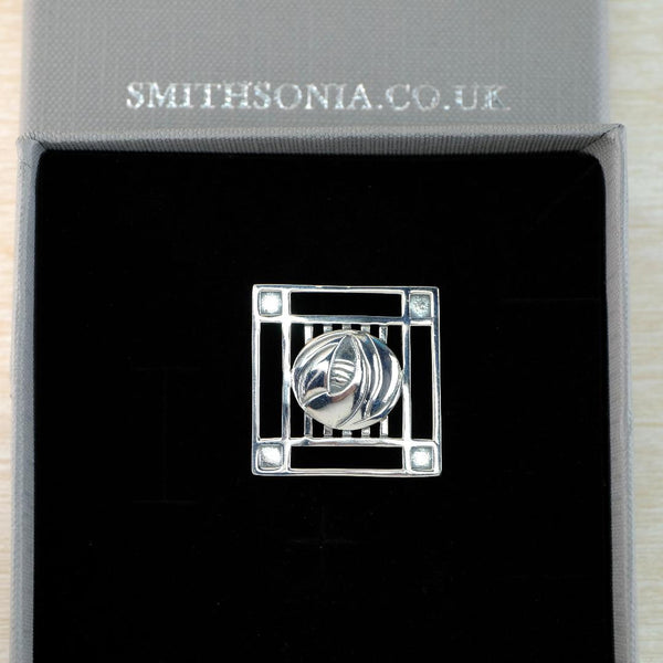 Vintage Square Sterling Silver Charles Rennie Mackintosh Inspired Brooch.