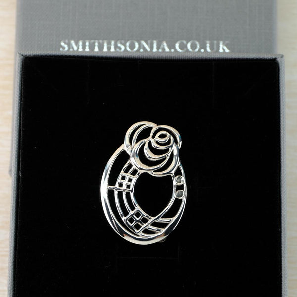Oval Vintage Sterling Silver Mackintosh Rose Brooch.