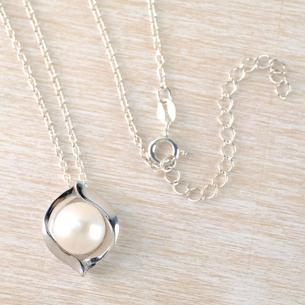 Twist Design Sterling Silver and Fresh Water Pearl Pendant by JB Designs.