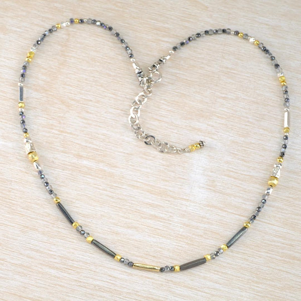 Fine Crystal, Spinel and Gold Plated Silver Bead Necklace.