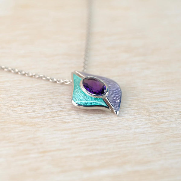 Sterling Silver, Fine Enamel and Amethyst Pendant by Nicole Barr.