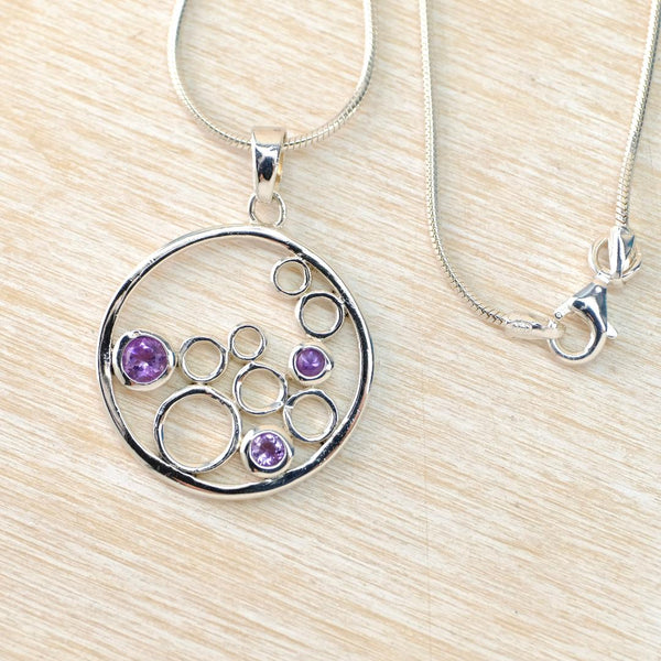 Vintage Silver 'Bubbles' Pendant  with Amethysts.