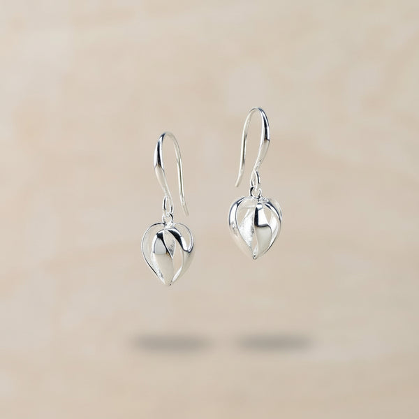 Sterling Silver Heart Drop Earrings.