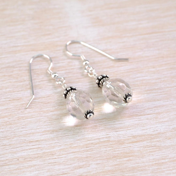 Silver and Vintage Crystal Bead Drop Earrings.