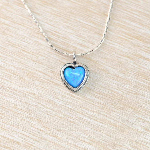 Small Oxidised Sterling Silver and Opal Heart Pendant.