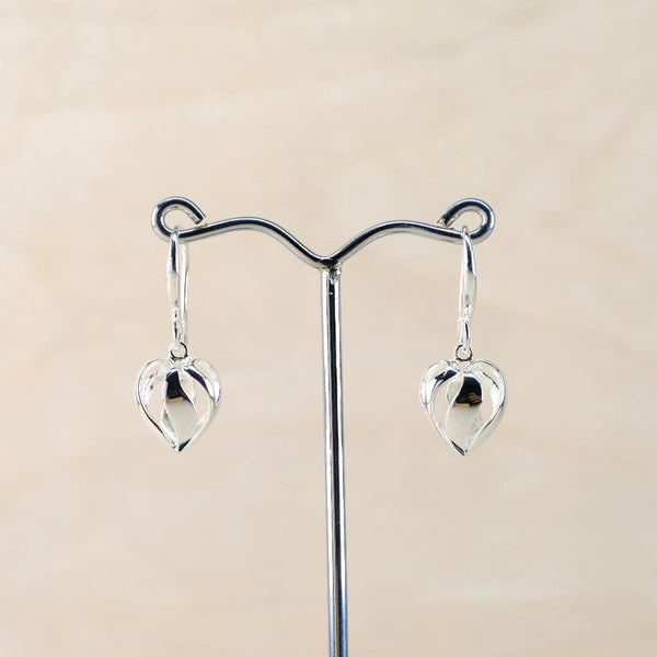 Sterling Silver Heart Drop Earrings.