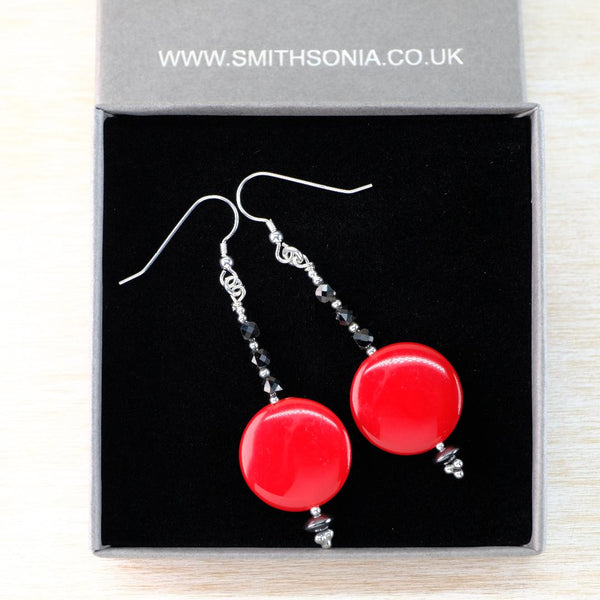 Vintage Discs with Silver and Faceted Spinel Drop Earrings.