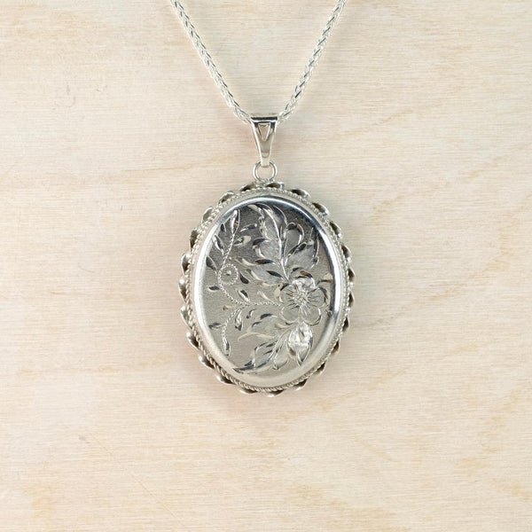 Vintage Sterling Silver Oval Locket Pendant, Hallmarked Birmingham, 1975