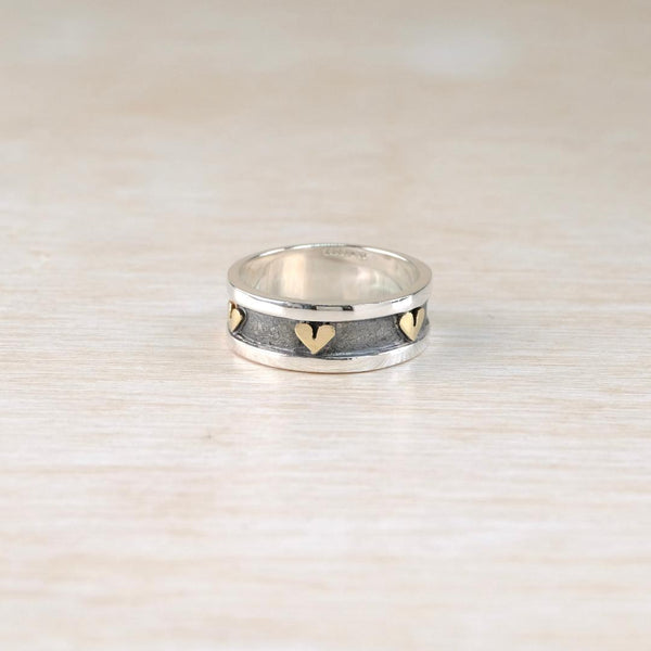 Linda Macdonald Silver Ring with Gold Hearts.