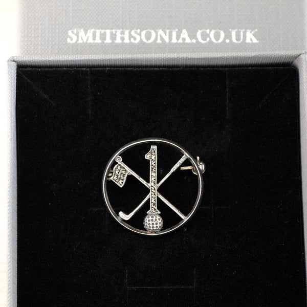 Vintage Sterling Silver and Marcasite "Hole In One"  Brooch.