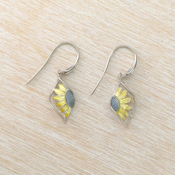 Sterling Silver and Enamel 'Sunflower' Earrings by Nicole Barr.