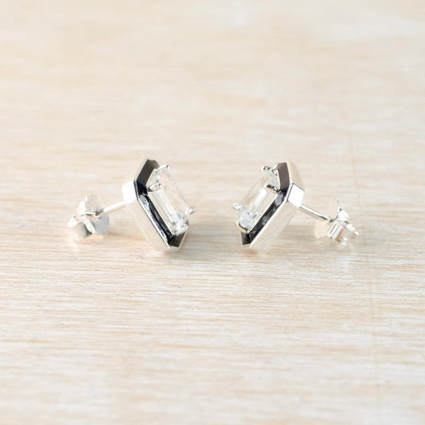 Silver, White Topaz and Enamel Stud Earrings.