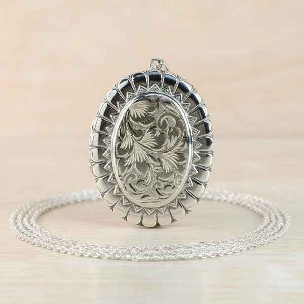 Vintage Sterling SIlver Large Oval Locket Pendant, Hallmarked Birmingham, 1978