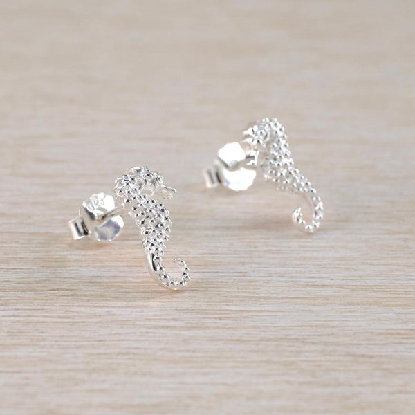 Sterling Silver Seahorse Stud Earrings .