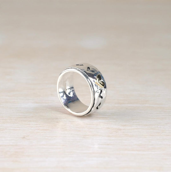 Linda Macdonald Silver Ring with Raised Gold Heart.