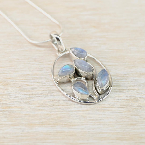 Oval Vintage Rainbow Moonstone and Silver Pendant.