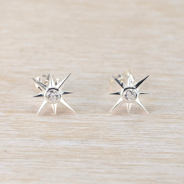 Silver Star Stud Earrings with Cz by JB Designs.