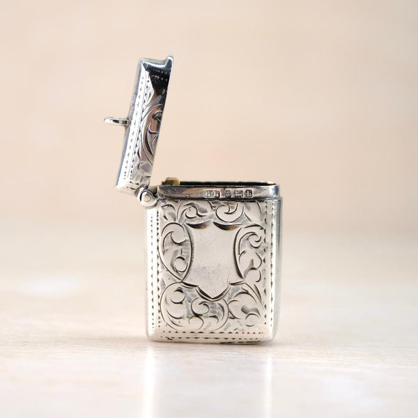 Antique Sterling Silver Vesta Case, Hallmarked Birmingham 1907.