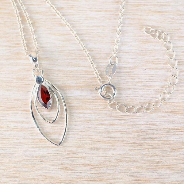 Sterling Silver and Marquise Faceted Garnet Pendant.