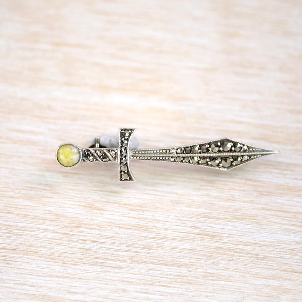 Vintage Sterling Silver and Marcasite Dagger Brooch.