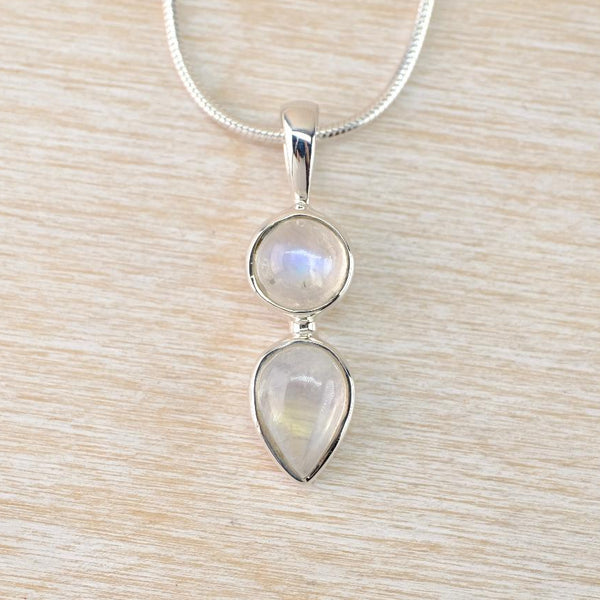 Sterling Silver Pendant with Two Rainbow Moonstones.