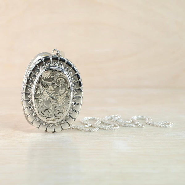 Vintage Sterling SIlver Large Oval Locket Pendant, Hallmarked Birmingham, 1978