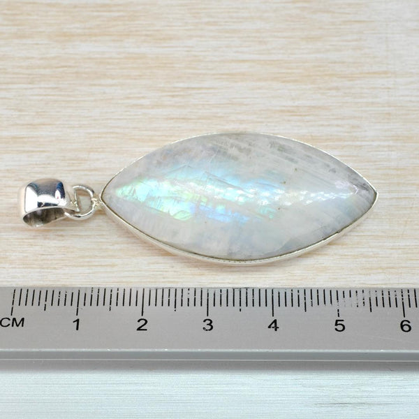 Large Silver and Marquise Rainbow Moonstone Pendant.