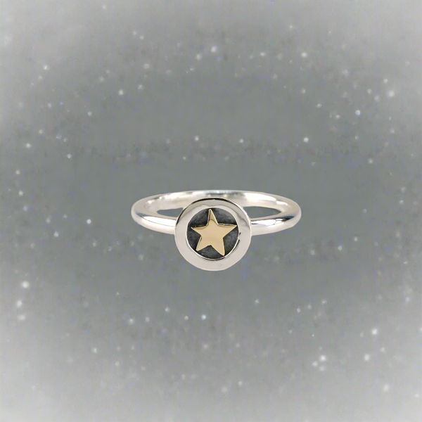 Silver and 9 ct Gold Star Ring by Linda Macdonald.