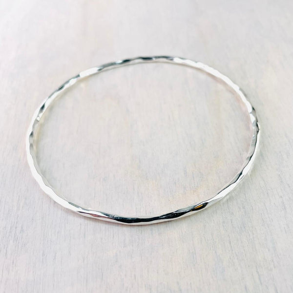 Pretty And Delicate Hammered Sterling Silver Bangle Bracelet.