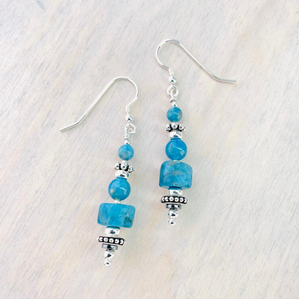Handcrafted Earrings With Decorative Silver Beads And Kyanite.