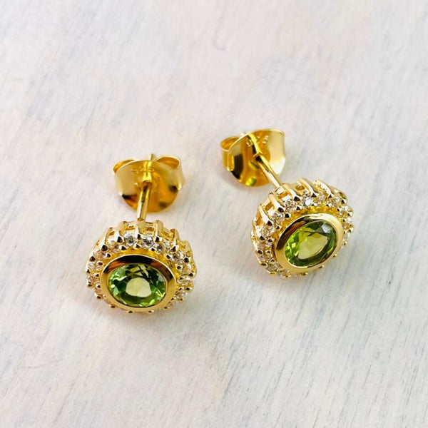 Gold Plated Peridot and CZ Stud Earrings
