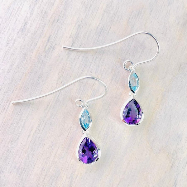 Amethyst,  Blue Topaz and Silver Earrings by JB Designs.