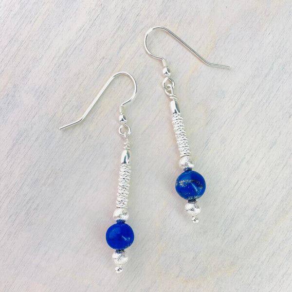 Silver and Lapis Lazuli Beaded Earrings by Emily Merrix.