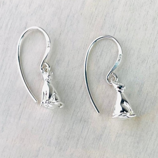 Sterling Silver Sitting Cat Drop Earrings