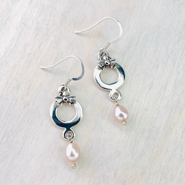 Sterling Silver Bee Earrings With A Pearl Drop
