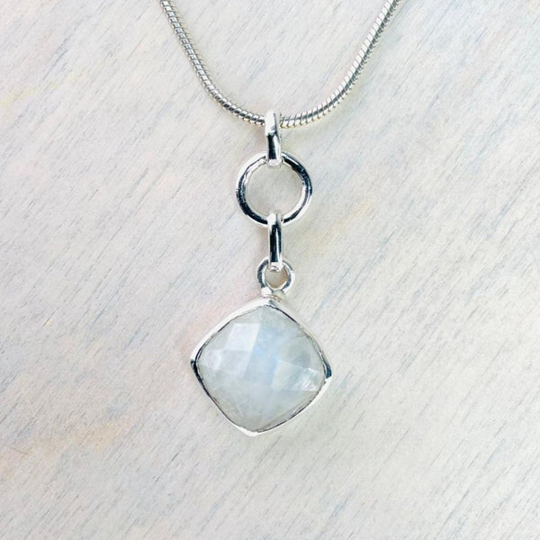 Off-Set Square Moonstone And Silver Pendant