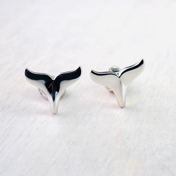 Sterling Silver Whale Tail Stud Earrings