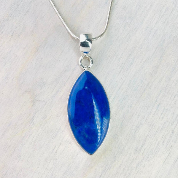 Silver and Marquis Shaped Lapis Lazuli Pendant.
