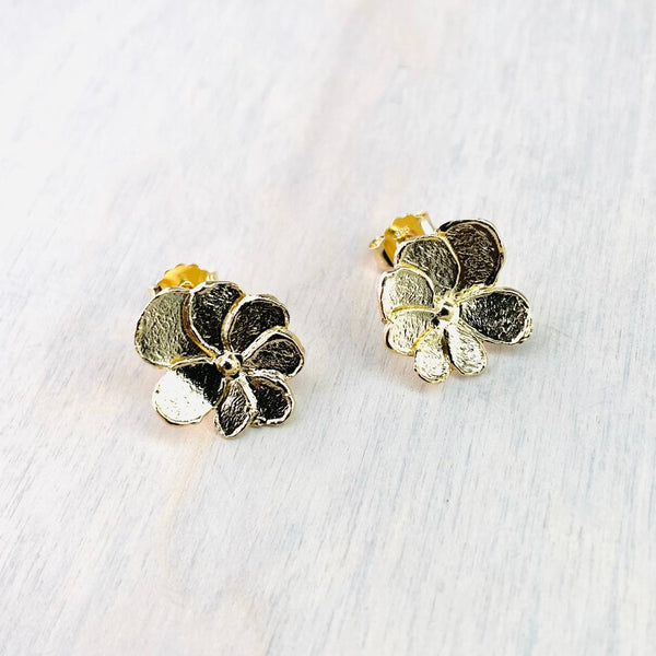 Gold Plated On Silver Flower Stud Earrings by JB Designs.