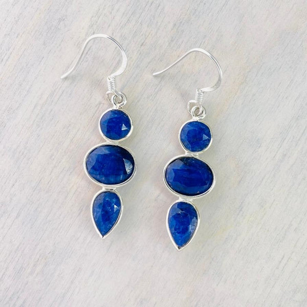 Silver and Triple Stone Sapphire Quartz Earrings.