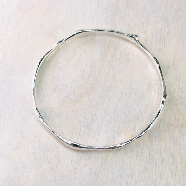 Flattened 'Drip' Sterling Silver Bangle (Large)