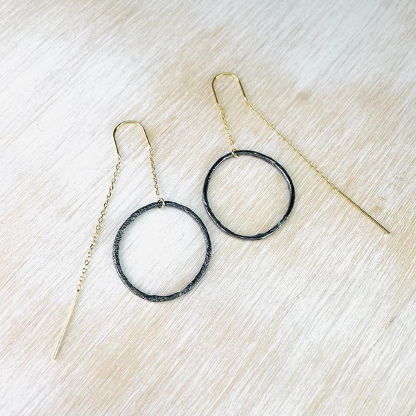 Oxidised Silver and Gold Plated Pull Through Earrings by JB Designs.
