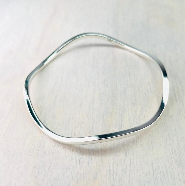 Square Profile Wavy Sterling Silver Bangle.