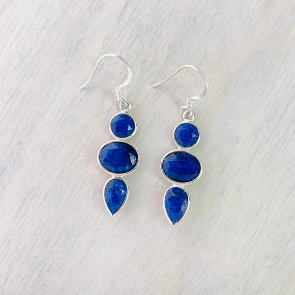 Silver and Lapis Lazuli Triple Drop Earrings.