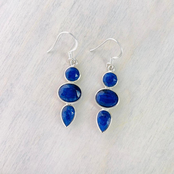 Silver and Lapis Lazuli Triple Stone Earrings.