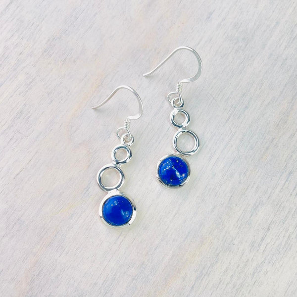 Silver Circles And Lapis Lazuli  Drop Earrings.