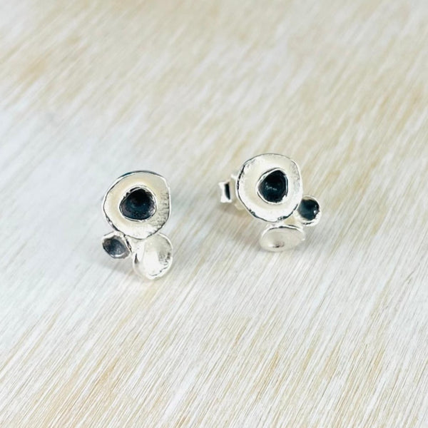 Silver and Oxidised Silver Cluster Stud Earrings by JB Designs.